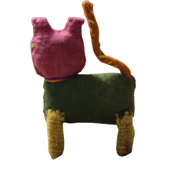 Folk Art Wool Standing Cat 8" Tall Colorful Unique - Picture 3 of 6
